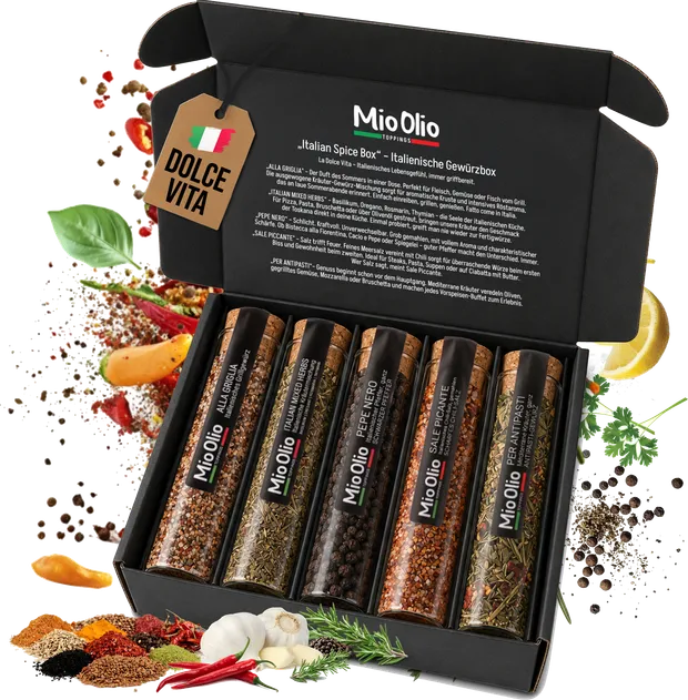 MioOlio Italian Spice Box, italienische Gewürzbox mit fünf Gewürzen